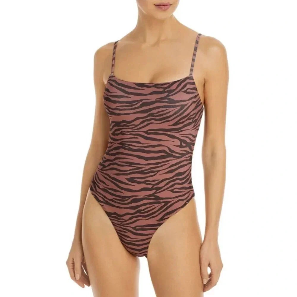 AQUA Swim Square Neck Tiger Printed One Piece Swimsuit Women’s Small NWT